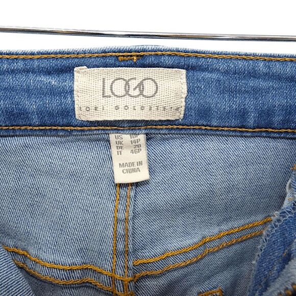 LOGO Lori Goldstein High Rise Wide Leg Crop Jeans Raw Hem Size 10P - Picture 5 of 9